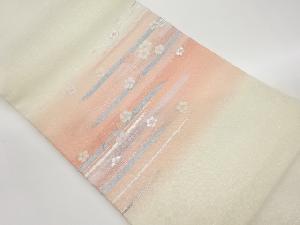 綴れ変わり横縞に花々模様織出し名古屋帯